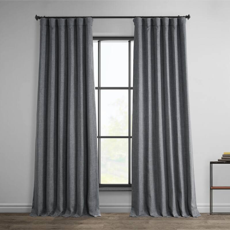 Exclusive Fabrics Faux Linen Room Darkening Curtain (1 Panel) - 50 X 84 - Dark Gravel