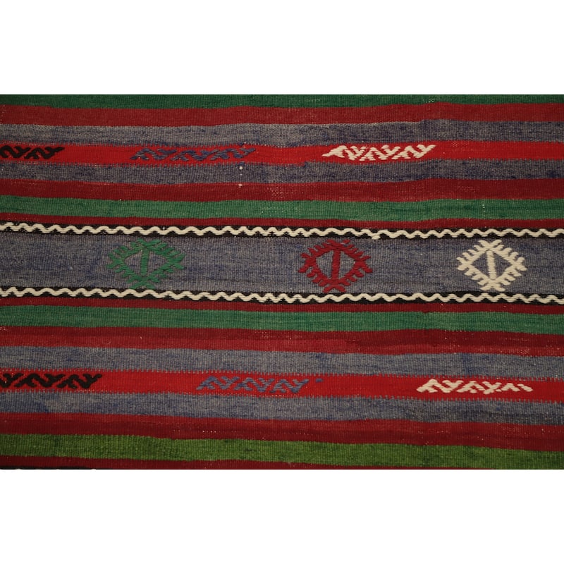 Hand Woven Oriental 100% Wool Carpet Southwestern Tribal Red Kilim Area Rug - 12' 0'' X 6' 5''