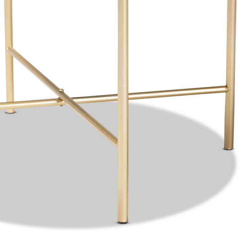 Maddock Contemporary Gold Metal End Table with Real Marble Tabletop