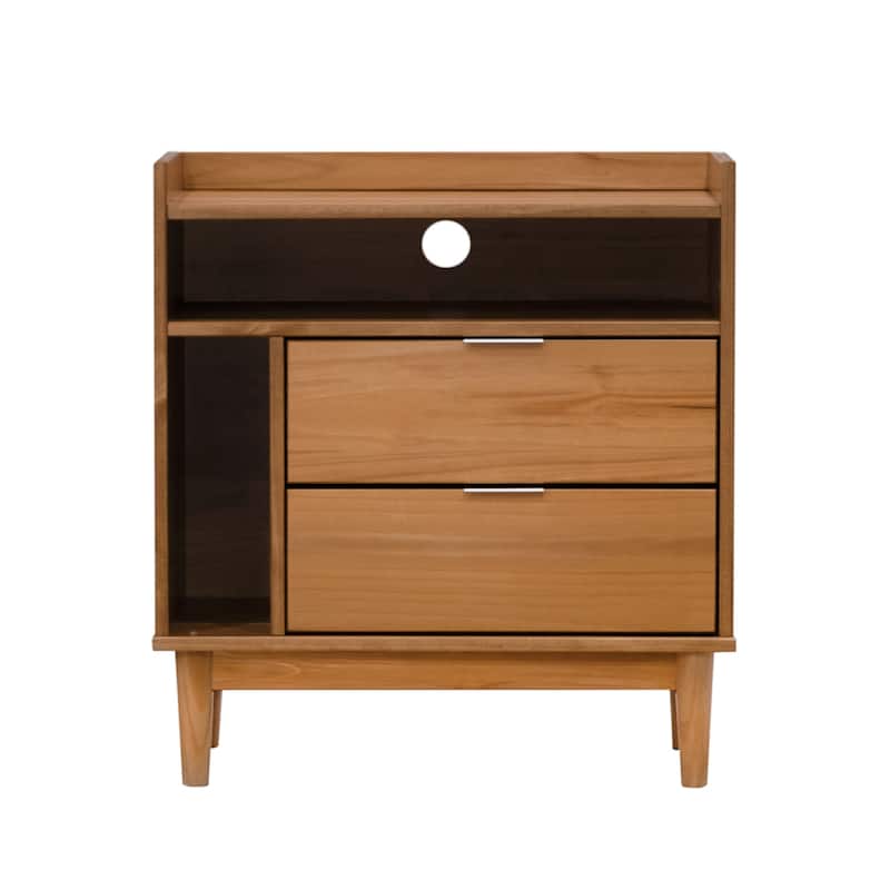 Mid-Century Modern Solid Pine Nightstand with Tray Top and Drawers