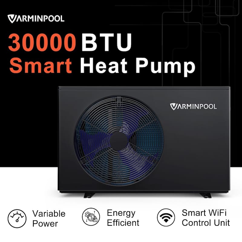Electric Pool Heat Pump 30000 BTU Pool Heater for 8000 Gallon Pools with WiFi Control