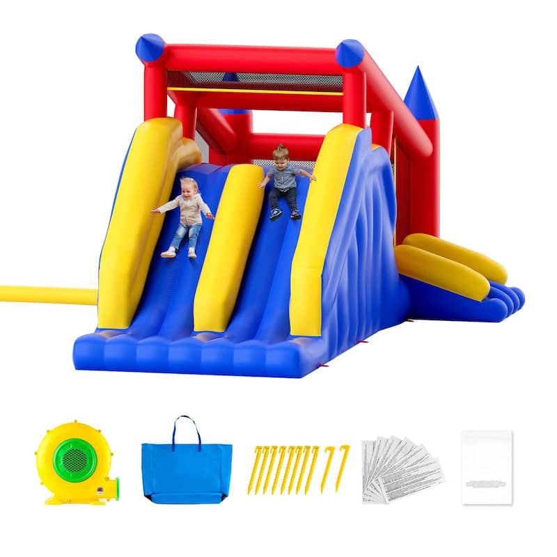Inflatable Outdoor Trampoline Jumping Bouncer Playhouse with Blower and Slide Ideal for Kids - 183.1” x 102.4” x 92.5”