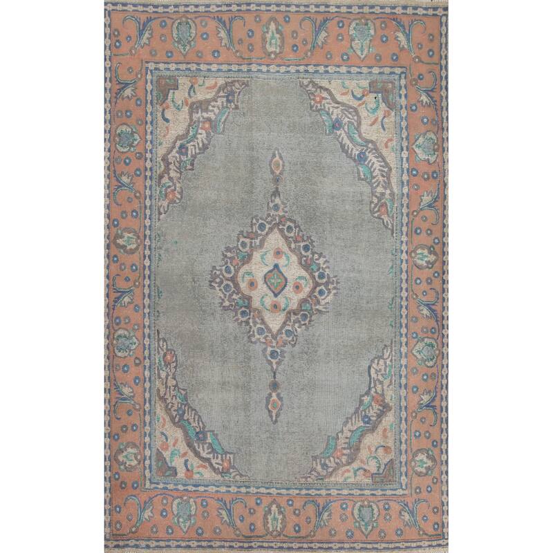 Hand Knotted Oriental 100% Wool Carpet Traditional Medallion Greys & Charcoal Tabriz Area Rug - 9' 6'' X 6' 9''