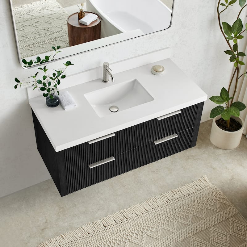 Barcelona Floating Bath Vanity with Quartz Stone Top without Mirror
