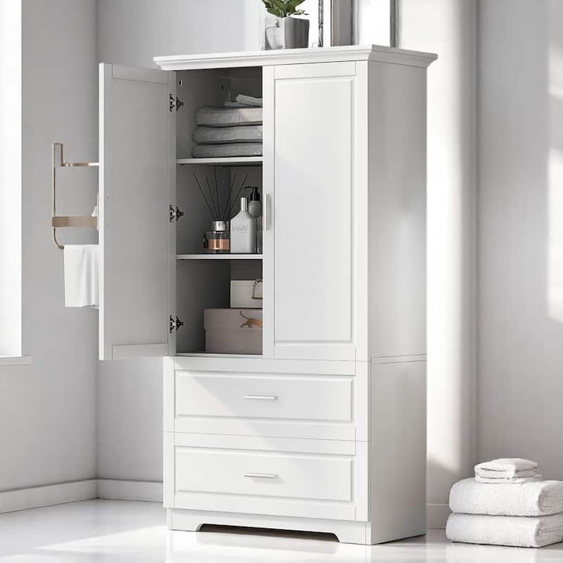 63.2'' Bathroom Storage Cabinet with Double Doors, 2 Drawers, Adjustable Shelf, Waterproof Painted MDF