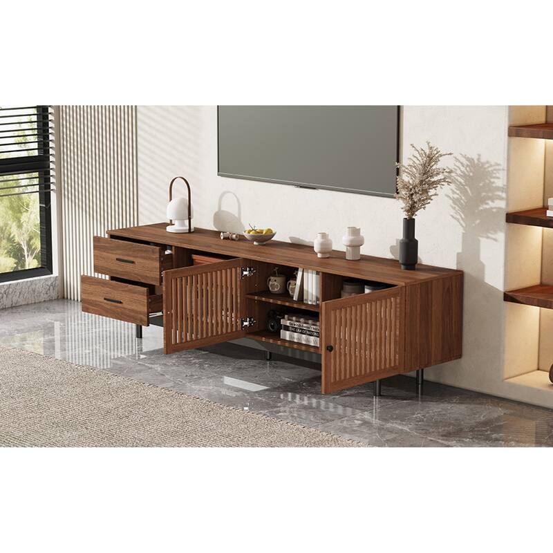 Roomfitters 78 Inch Modern TV Stand for TVs up to 85 Inch, Media Console with Deep Drawers & Solid Wood Legs, Walnut