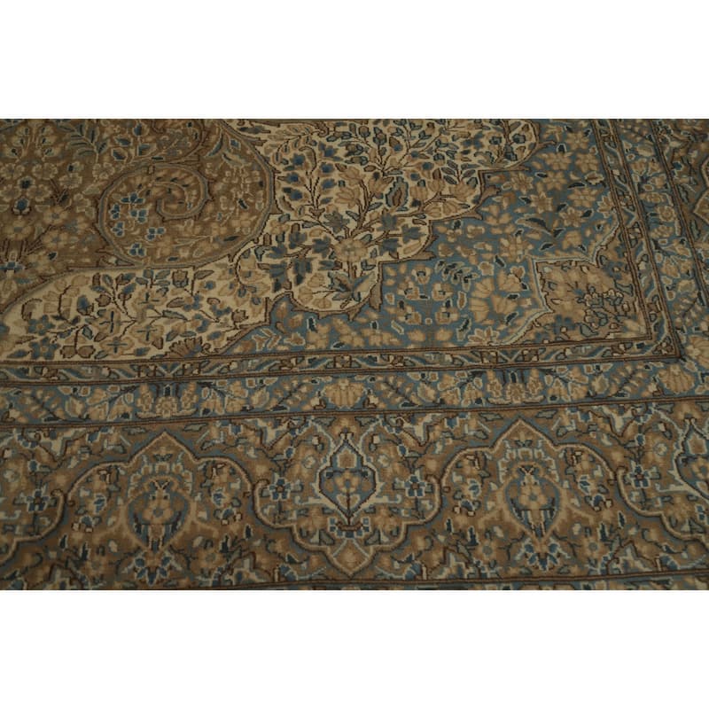 Hand Knotted Oriental 100% Wool Carpet Traditional Floral Brown Kerman Area Rug - 12' 11'' X 9' 7''