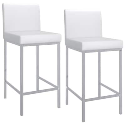 Low Back Counter Stool - 37.5" - Set of 2 - White and Chrome