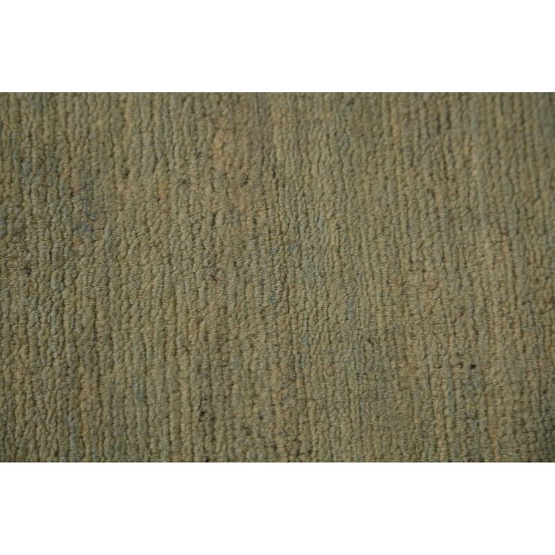 Light Green Modern Gabbeh Runner Rug Handmade Wool Carpet - 3'0" x 9'10"