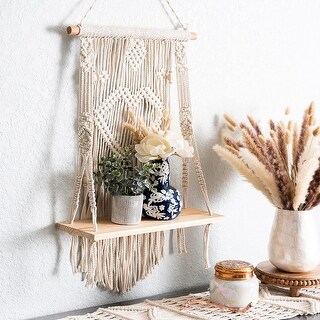 Wall Hanging Shelf - Tier Wall Shelves with Handmade Woven Rope - Bed ...