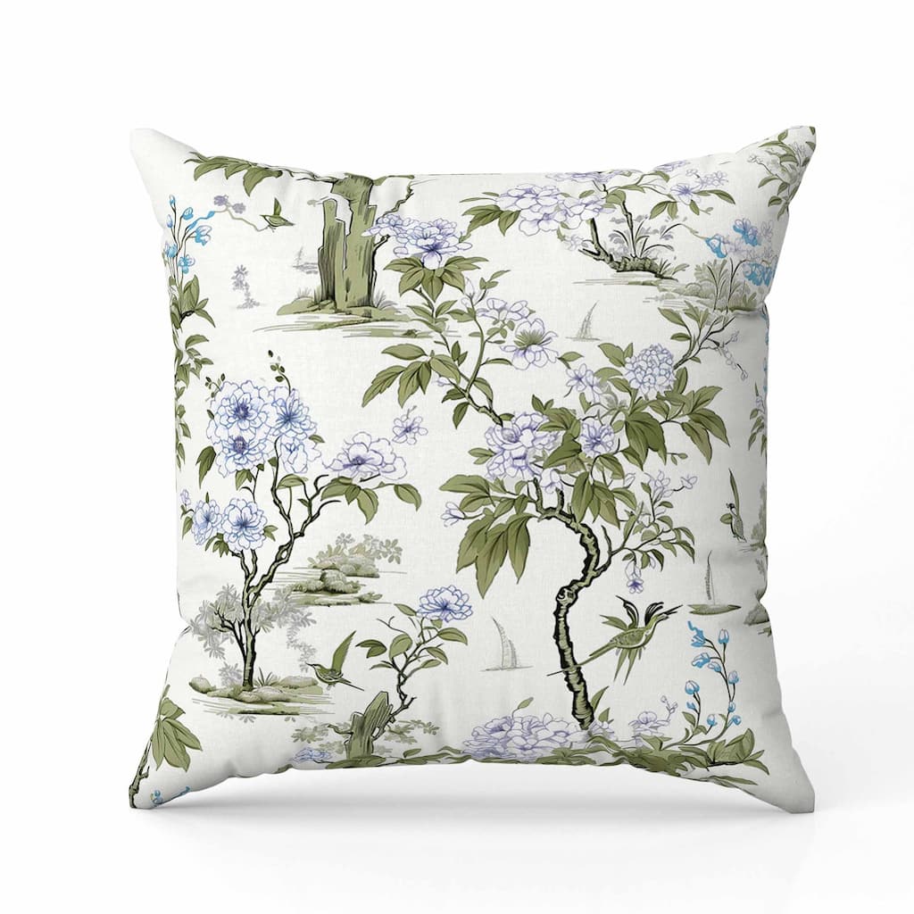 Open Air Orchid Indoor/Outdoor Reversible Throw Pillow Green and Blue