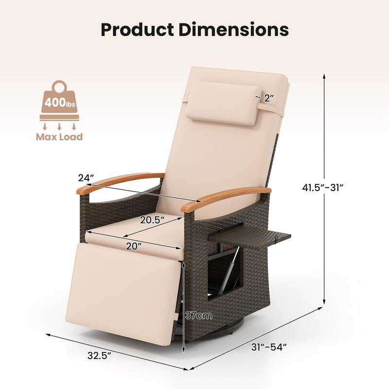 Gymax 2PCS Outdoor Swivel Rattan Recliner Chair Patio Wicker Chaise