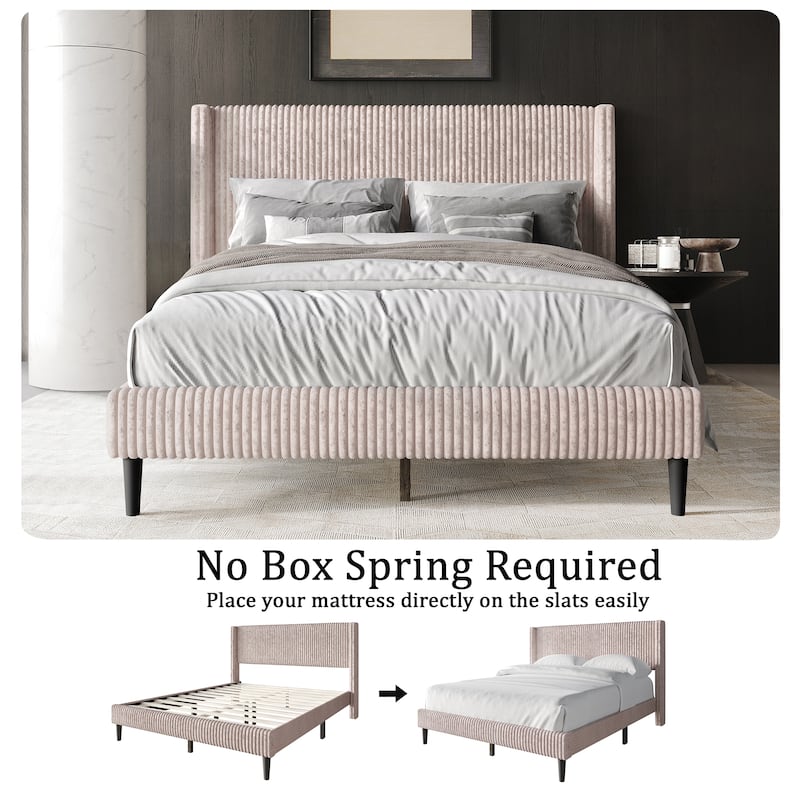 CraftPorch Modern Wingback Upholstered Velvet Bed