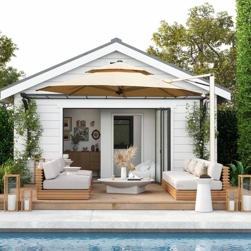 Aluminum Patio Umbrella - 360° Rotation, Hydraulic Lift