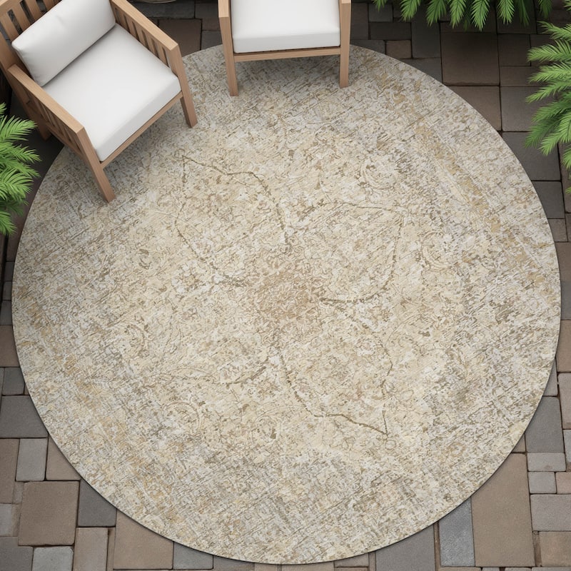 Machine Washable Indoor/Outdoor Traditional Global Chantille Rug - Beige - 8' x 8'