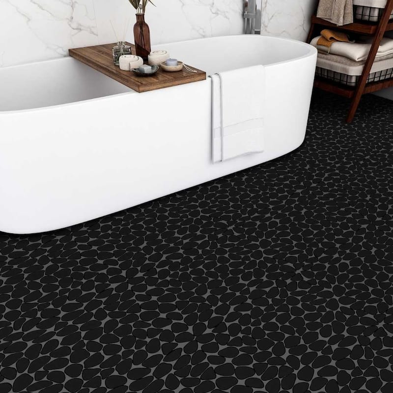 Huron Rock 12x12 Matte Glass Pebble Mosaic Tile - Floor, Wall, Backsplash