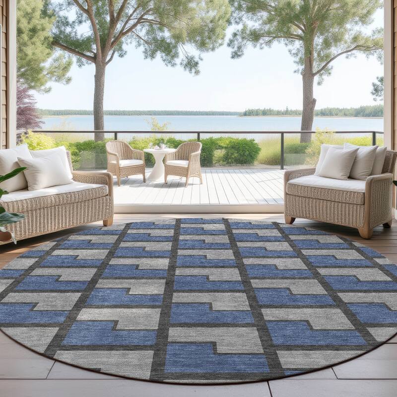 Machine Washable Indoor/ Outdoor Modern Cody Chantille Rug - Navy - 8' x 8'