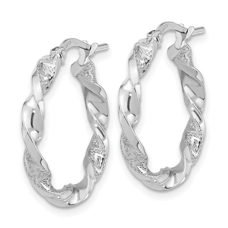 Curata 14k White Gold Polished and Textured 22.2x3mm Twisted Hoop Earrings