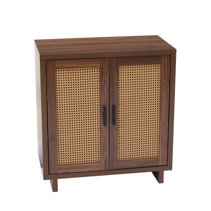 Farmhouse Woven Rattan Sideboard Accent Cabinet