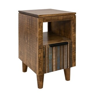 Texu 26 Inch Chairside Table, Pine Wood, 1 Drawer, Open Shelf, Brown ...