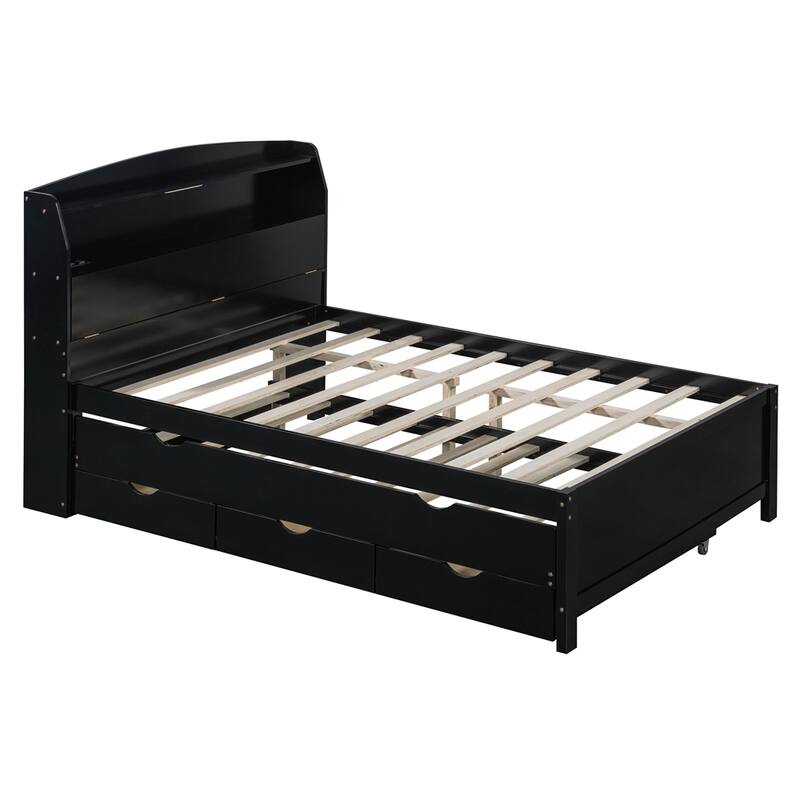 Wooden LED Platform Bed with Trundle