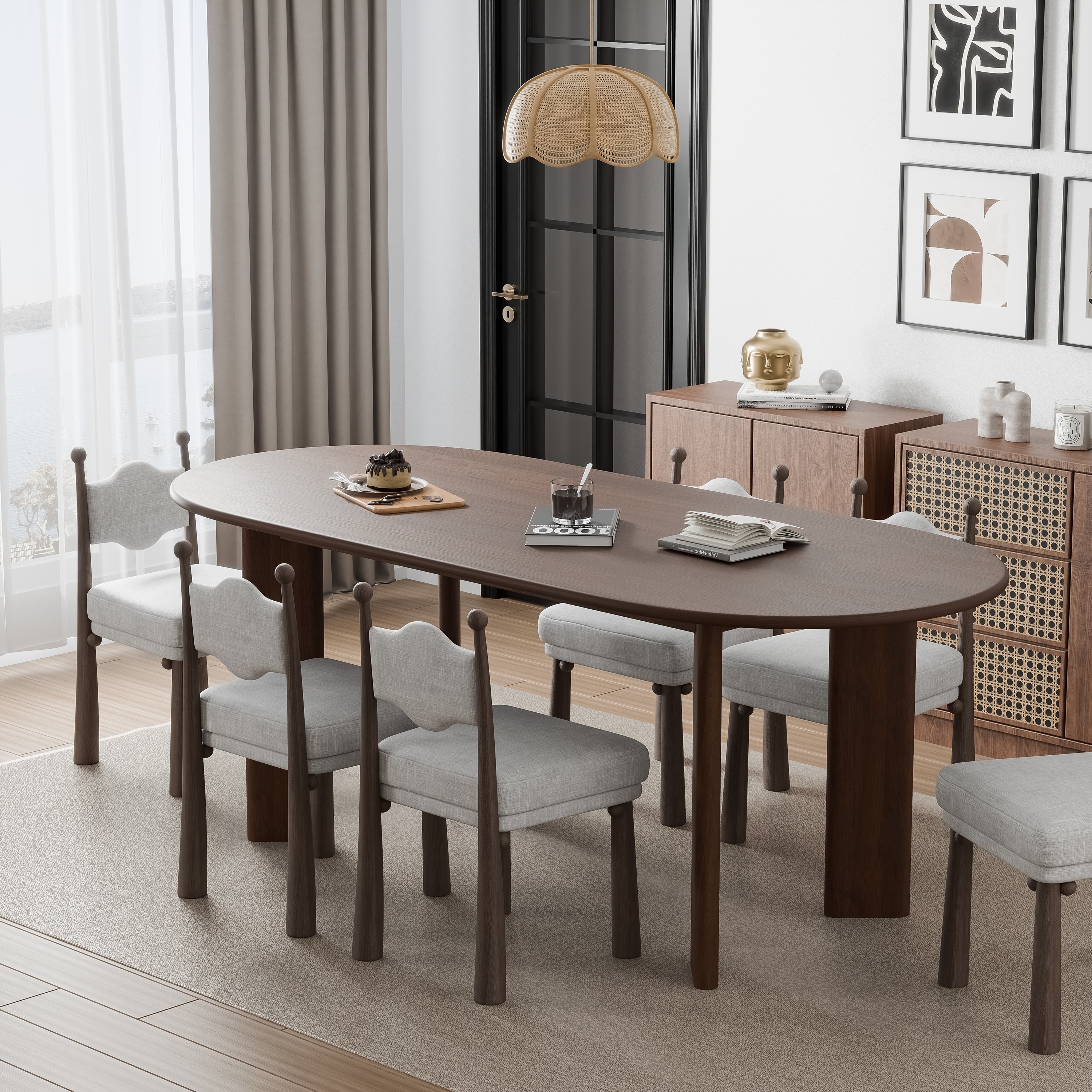 Solid Wood Farmhouse Dining Table Oval Wood Top for Modern Dining Rooms & Family Gatherings