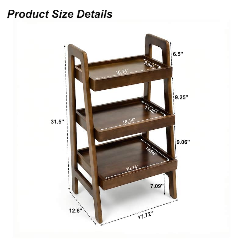100% Solid Wood Ladder Shelf, 3 Tier Small Ladder Bookshelf, Freestanding Ladder Shelf with Open Storage