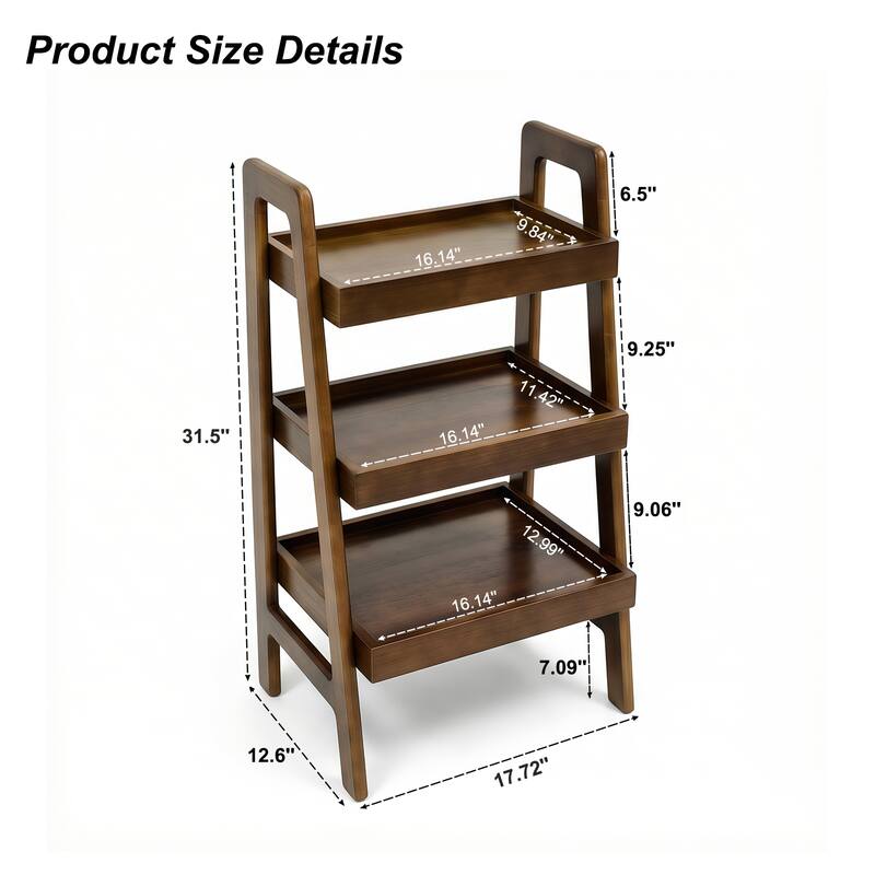Anmytek Solid Wood 3 Tier Ladder Shelf Walnut Freestanding Open Storage Bookshelf and Display Rack for Home Office Space Saving