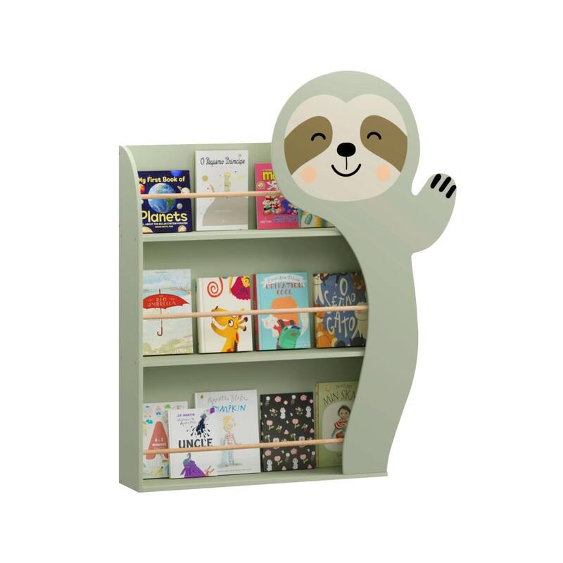 Sloth Kids Bookshelf - 3-Tier Front-Facing Toddler Book Display Rack with Cute Animal Design