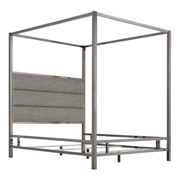 slide 2 of 6, Solivita Black Nickel Canopy Bed by iNSPIRE Q Bold Grey Linen - King
