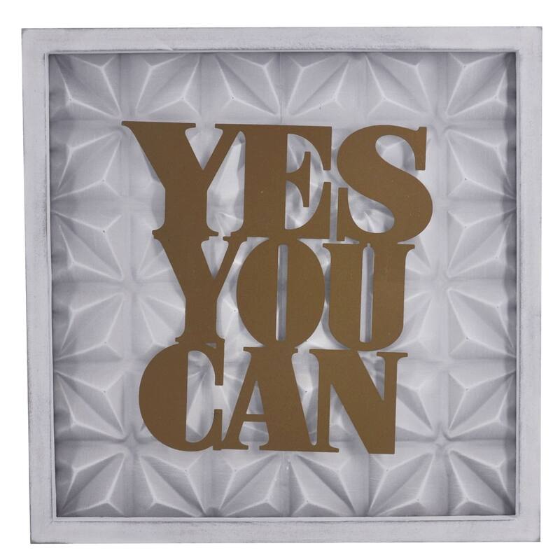 HomeRoots 14" X 14" Brown And White Yes You Can Metal Square Wall Decor