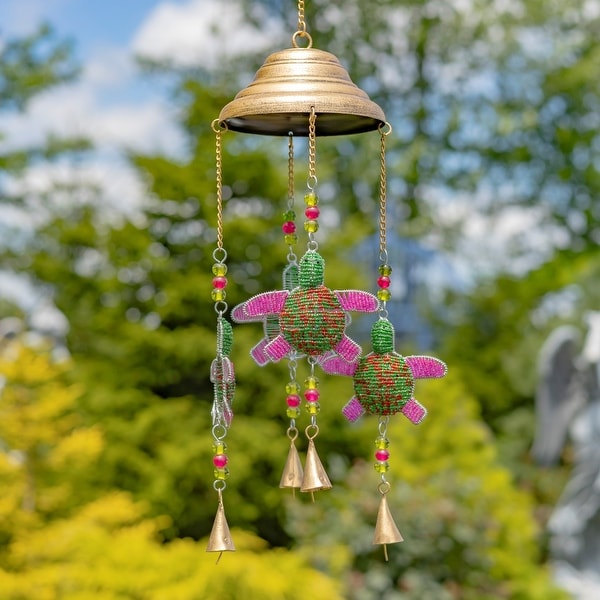 Set of 6 Assorted Dangling Turtle Wind Chimes with Bells - Bed