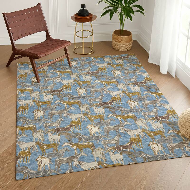Machine Washable Indoor/ Outdoor Horse Herd Chantille Rug