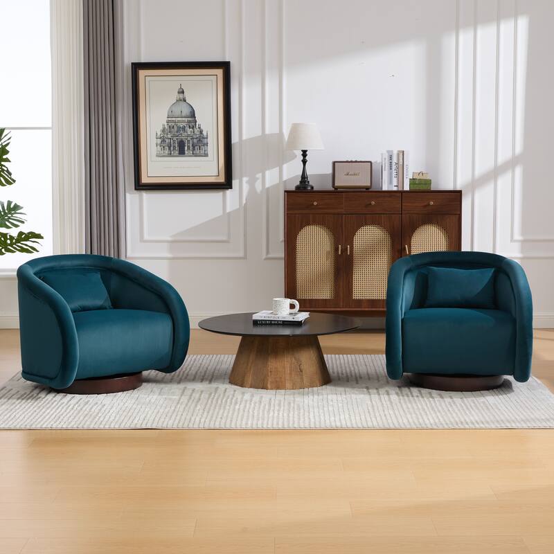 360-degree Swivel Barrel Chair with Velvet Fabric Upholstery, Comfy Pumpkin-Shaped Swivel Chair for Living Room, Bedroom