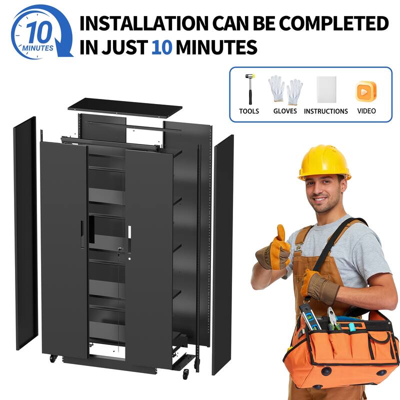 71"H Metal Garage Storage Cabinet with Wheels and Lock, 4 Adjustable Shelves (180lb Each), 3-Point Locking Security