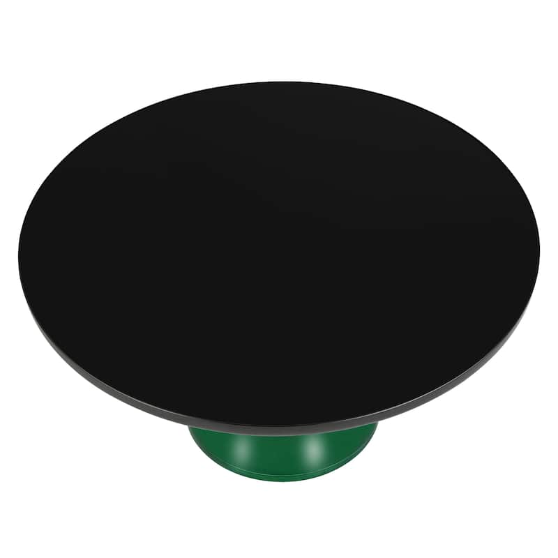 30-Inch Round Coffee Table Glass/Stone Tabletop with Black Iron Rim Frame Glass Pedestal Base