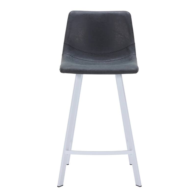 Elland Leather Bar Stool - Modern Counter Height Stool with White Stainless Steel Legs for Kitchen Island or Home Bar Set of 2