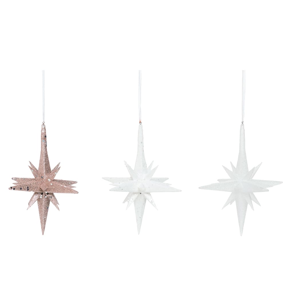 Transpac Small Plastic Star Ornament Set of 3 Christmas Home Decorations