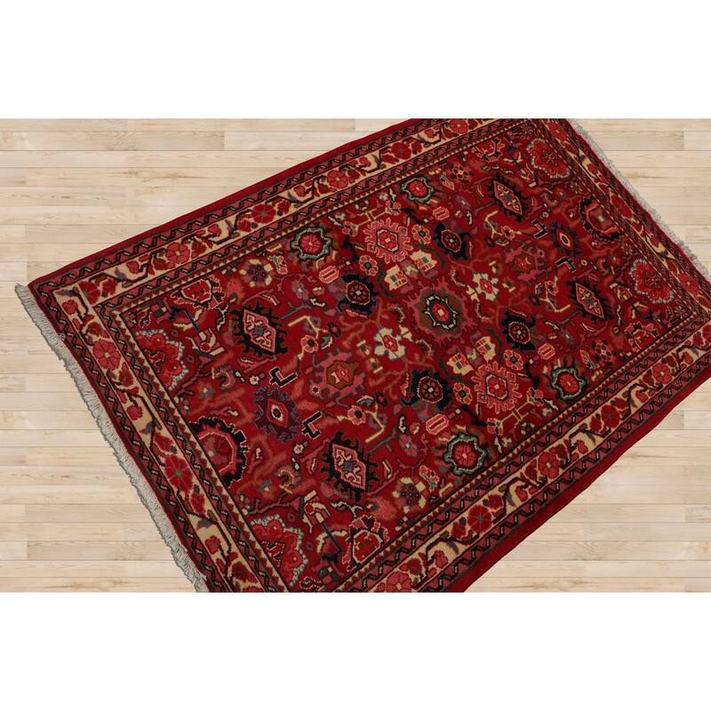3'5''x5'2'' Hand Knotted wool Red Abadeh Traditional Rug - 3' 5'' x 5' 2''