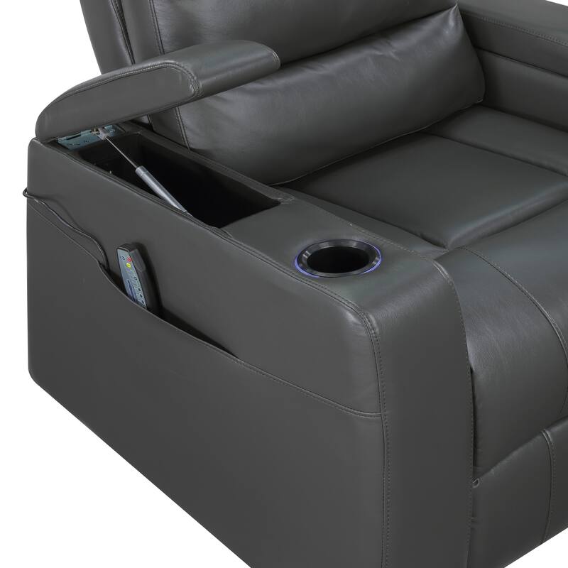Lena 37" Faux Leather Power Recliner - Heat & Massage, Storage Arms
