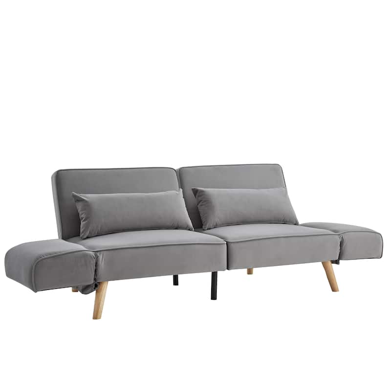 Futon Sleeper Sofa Bed Velvet Recliner Sofa Loveseat Couch with Adjustable Armrests, Splitback Recline and Pillows