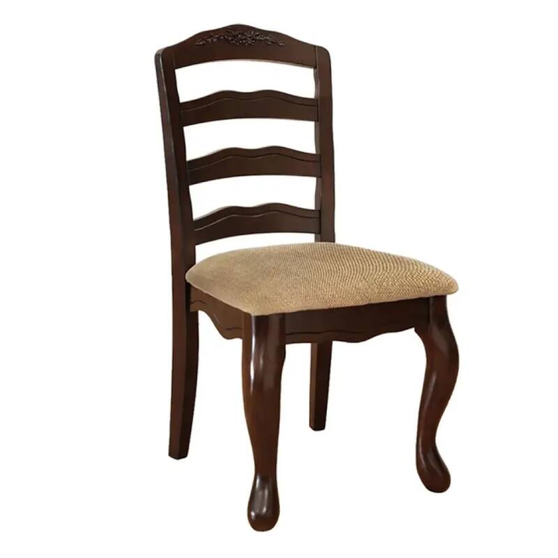 Viny 7pc Dining Table Set with 6 Fabric Chairs, Dark Walnut Solid Wood