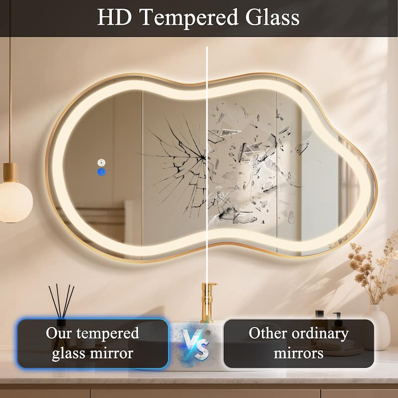 Asymmetrical Framed LED Light Anti-fog 3-Colors Dimmable Irregular Wall Mirror