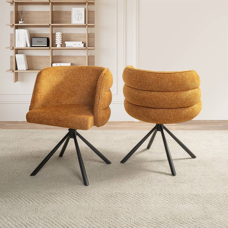 270°Swivel Modern Upholstered Dining Chairs with Metal Base (Set of 2) - Orange