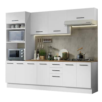 Madesa Full Set Hazel Kitchen Storage Cabinet 107 In with Multiple Compartments Floor Mount Removable Plinth - White/Brown