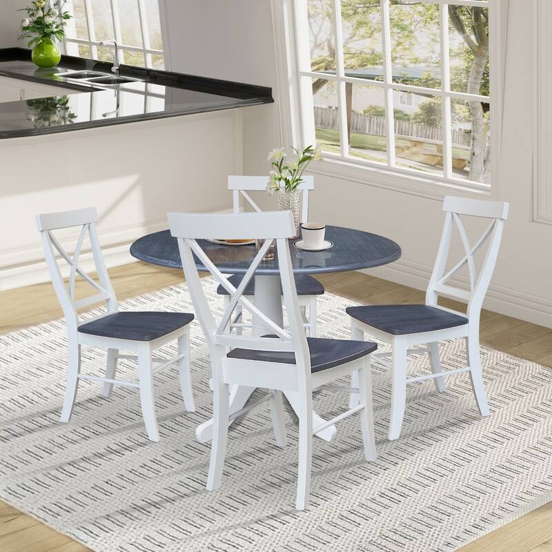 42" Round Top Dual Drop Leaf Pedestal Table with Dining Chairs