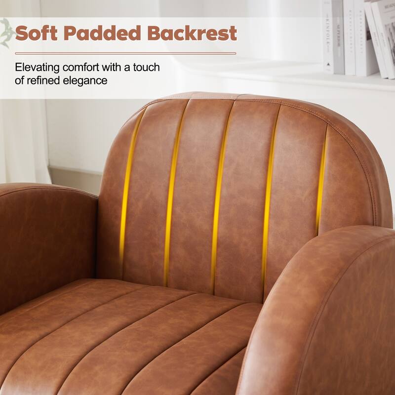 Retro PU Leather Accent Chair with Curved Armrest