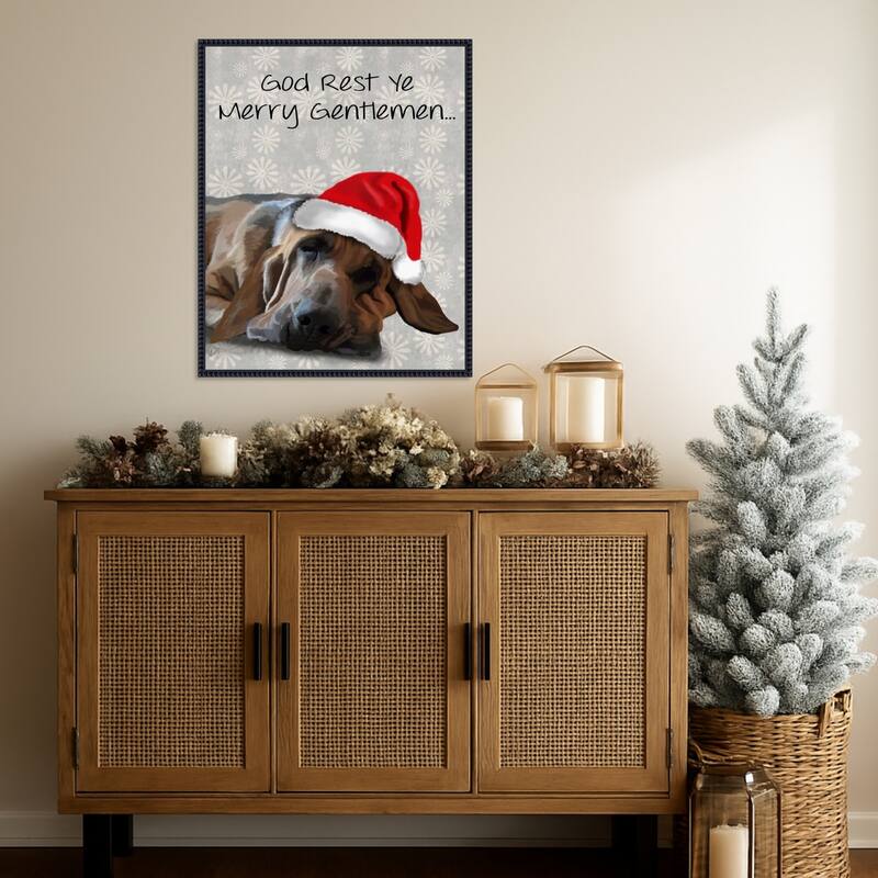 God Rest Ye Bloodhound by Fab Funky (23 x 28 in.), Framed Canvas Wall Art Print - Sylvie Beaded Black