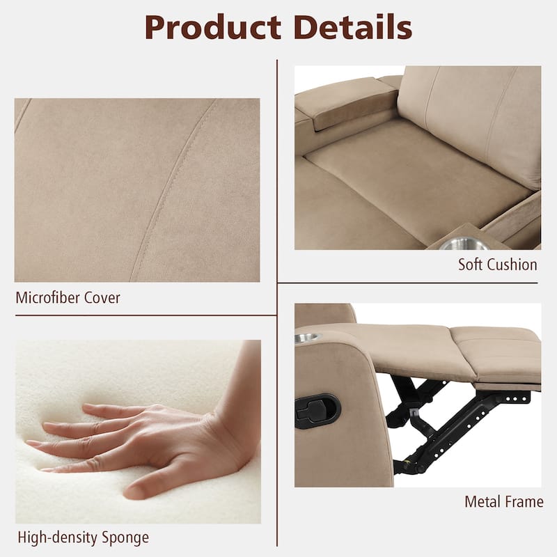Costway Recliner Chair Single Sofa Lounger with Arm Storage & Cup