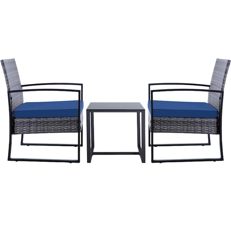 3 Piece Outdoor PE Wicker Furniture Set, Patio Brown Rattan Sectional Sofa Couch with Washable Cushions